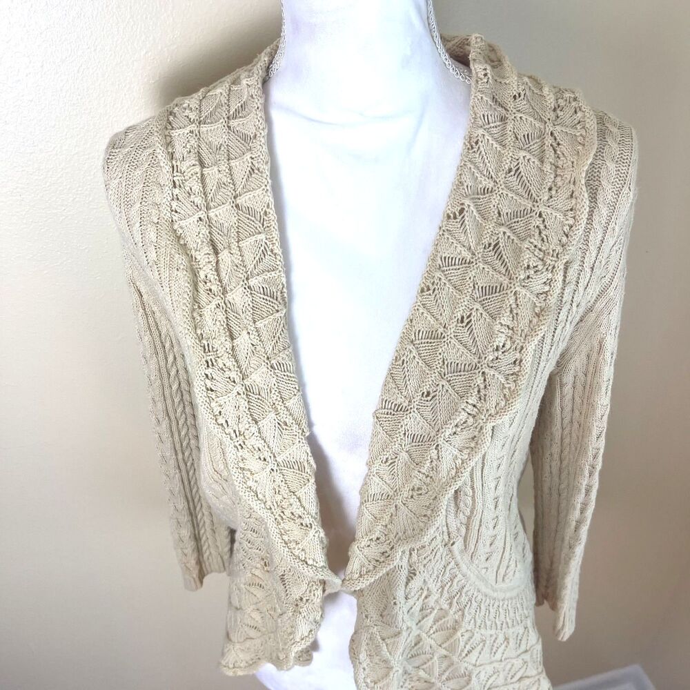 Ralph Lauren Ivory Cable Lace Knit Cardigan S Boho Cottagecore Romantic Sweater - Picture 14 of 16
